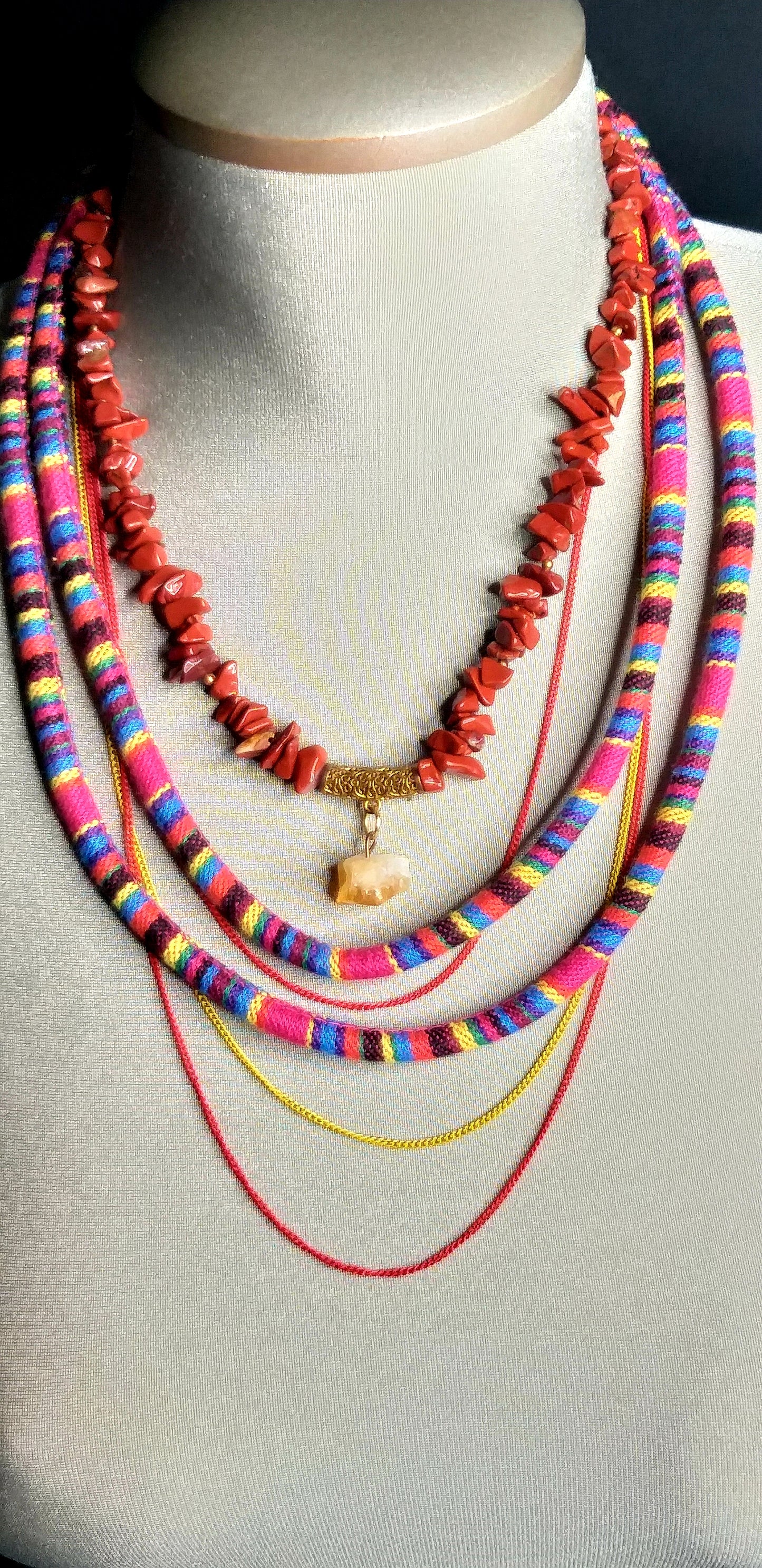 Red Jasper w/Citrine Pendant Layered Necklace