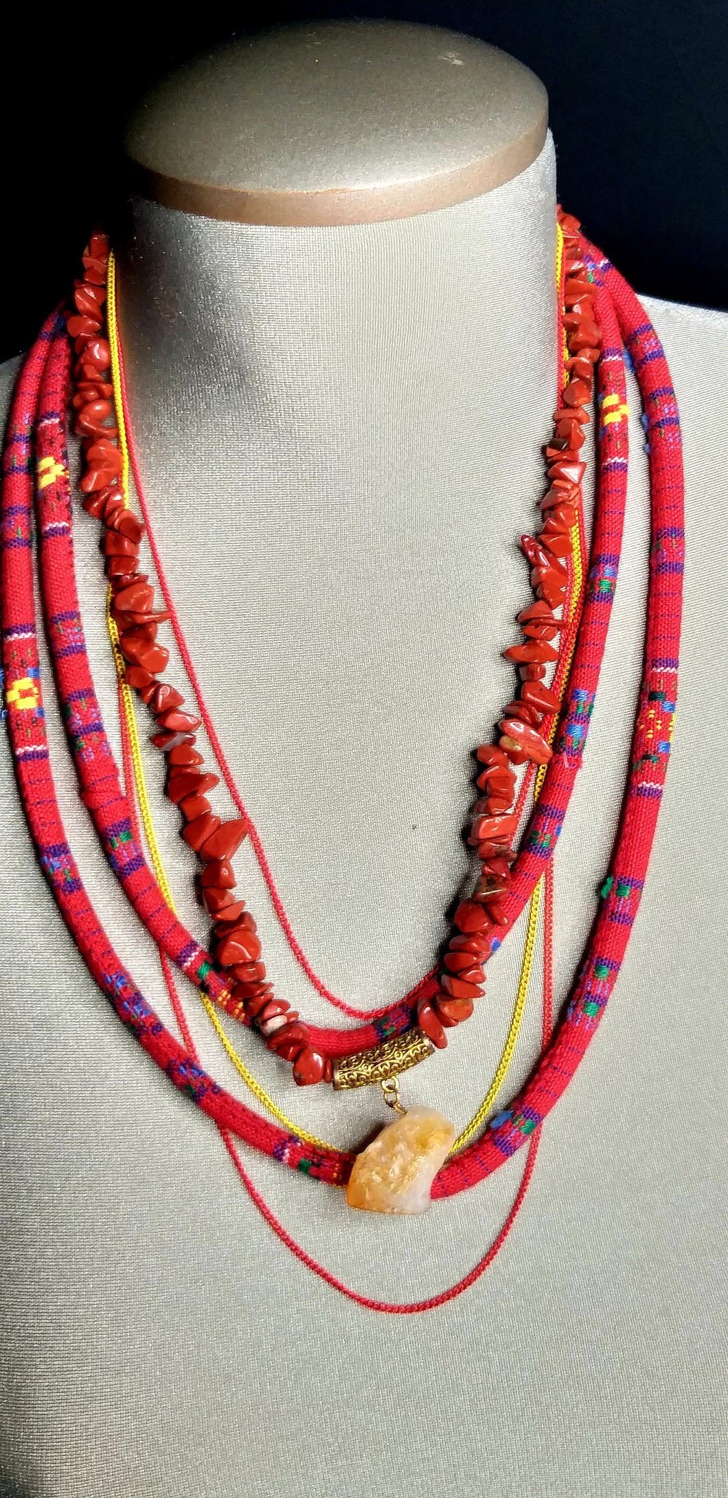 Red Jasper w/Citrine Pendant Layered Necklace