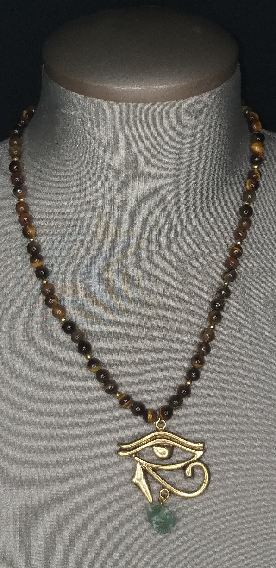 Tiger's Eye Necklace w/Aventurine gold eye of horus