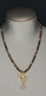 Tiger's Eye Necklace w/Rose quartz gold eye of horus