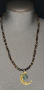 Tiger's Eye Necklace w/Aventurine gold moon pendant