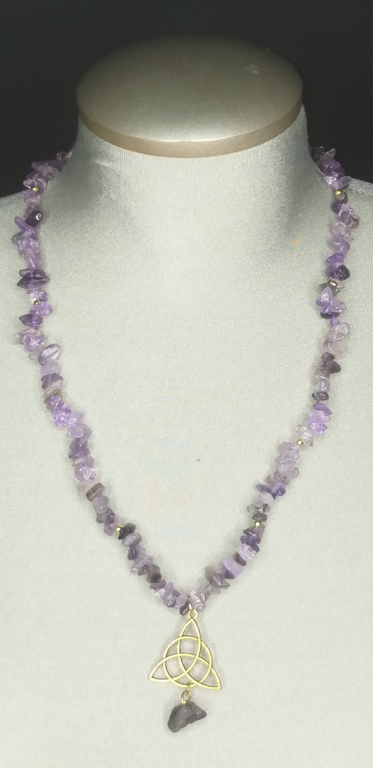 Amethyst Necklace w/Amethyst Triquetra (trinity  knot) symbol