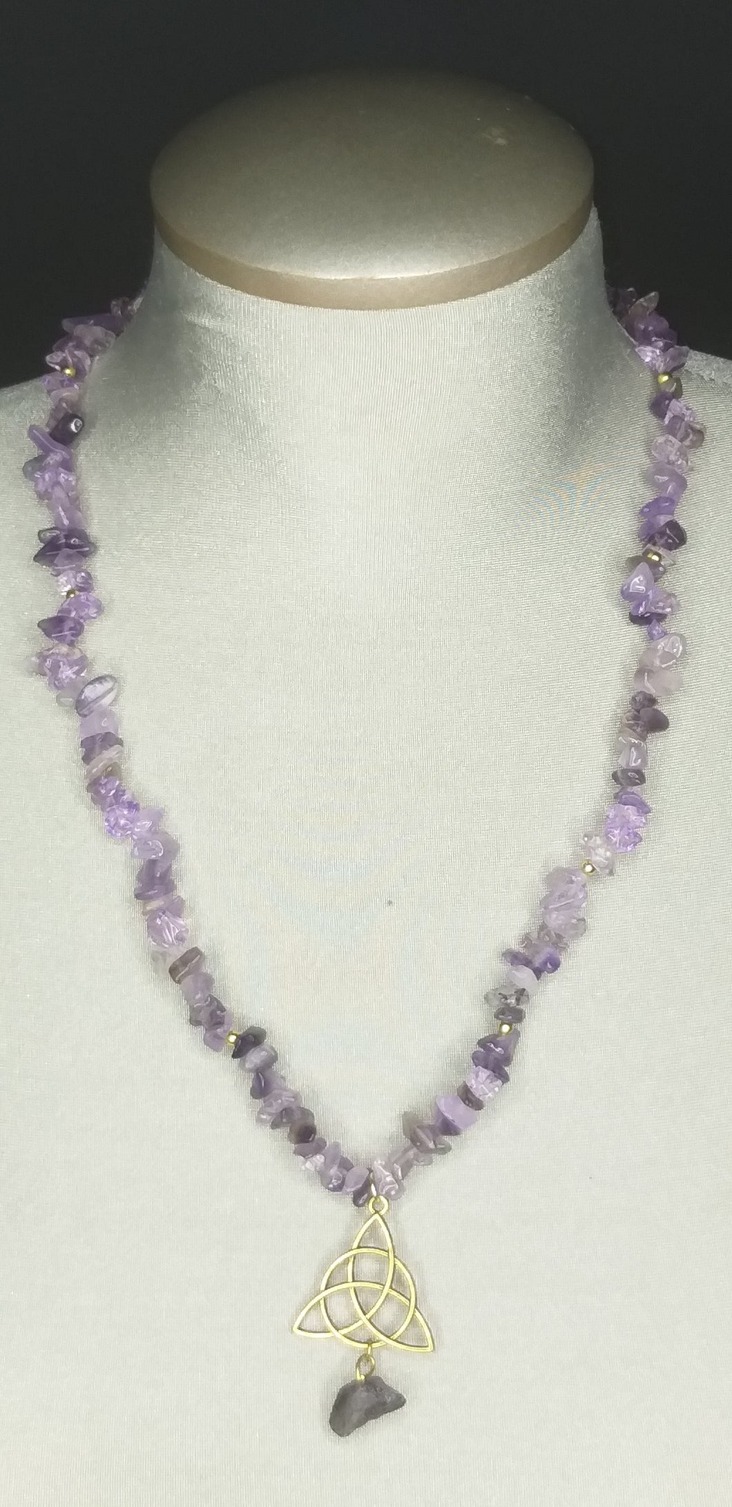 Amethyst Necklace w/Amethyst Triquetra (trinity  knot) symbol