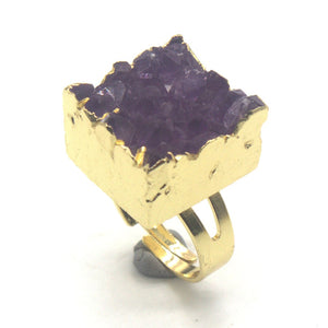 Unique Gold Natural Amethysts Cluster Crystal Ring