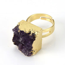 Load image into Gallery viewer, Unique Gold Natural Amethysts Cluster Crystal Ring