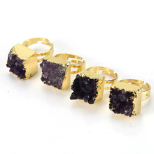 Load image into Gallery viewer, Unique Gold Natural Amethysts Cluster Crystal Ring