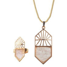 Load image into Gallery viewer, Natural Stone Jewelry Set Necklace Rings Quartz Crystal Pendant