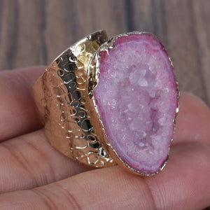 Rough Raw Natural Quartz Crystal Slice Ring Cuff