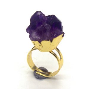 Unique Yellow Gold Color Irregular Shape Natural Amethysts Clusters Crystal Ring